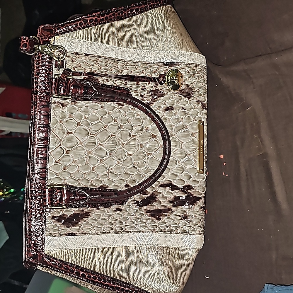 BRAHMIN ARDEN STONE CARLISLE PYTHON EMBOS LEATHER SATCHEL BAG
